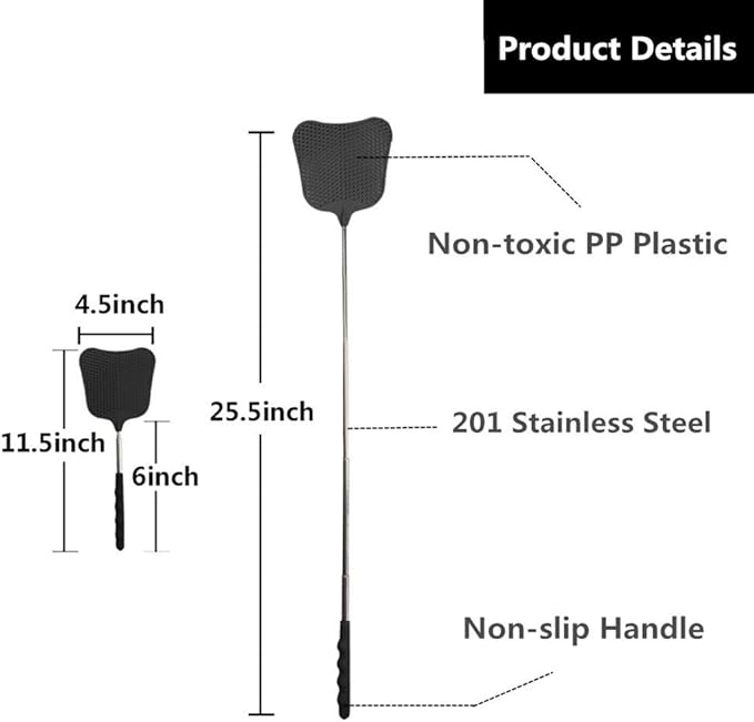 Foxany Telescopic Fly Swatters, Durable Plastic Fly Swatter Heavy Duty Set, Flyswatter with Stainless Steel Handle for IndoorOutdoorClassroom (2 Pack)