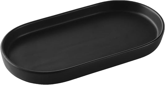 Matte Black Round Soap Dispenser Tray - 8'' Ceramic Vanity Tray for Bathroom Decorative, Jewelry Ring Dish, Comestic Holder, Kitchen Sink Countertop Organizer Plate (Black Scales)