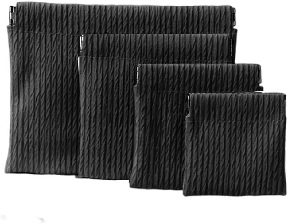 OULIGET Snap Closure Pouches Makeup Bags for Women,Elastic Open Close Storage Bag Travel Storage Bag,Waterproof Organizer Pouch for Lipstick Cosmetics Headphones Jewelry,4 Pieces (Black)