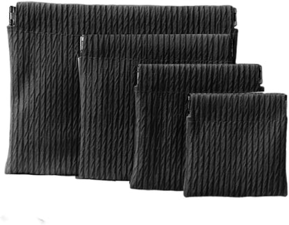 OULIGET Snap Closure Pouches Makeup Bags for Women,Elastic Open Close Storage Bag Travel Storage Bag,Waterproof Organizer Pouch for Lipstick Cosmetics Headphones Jewelry,4 Pieces (Black)