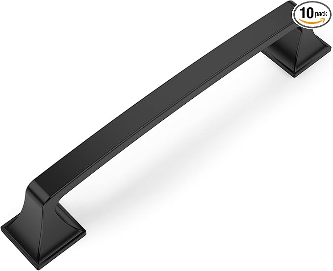 Amerdeco 10 Pack Kitchen Cabinet Handles Matte Black Cabinet Pulls 5 Inch(128mm) Hole Center Cabinet Hardware for Bathroom Drawer Pulls Dresser Pulls AM0002