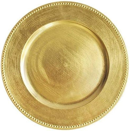Tiger Chef 13-inch Round Beaded Charger Plates, Set of 2,4,6, 12 or 24 Dinner Chargers (6, Gold)