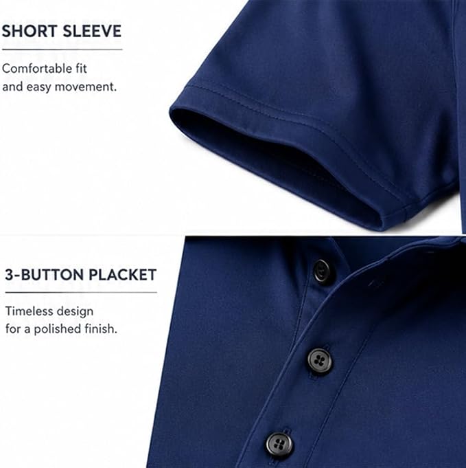 Large, Men's Summer Short Sleeve Polo Shirt, Moisture-Wicking & Breathable, Quick-Dry Polyester Fabric, Casual Business Golf Wear .