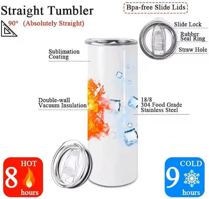 FEDAEE Sublimation Tumbler 20 oz 1 Piece Modern Stainless Steel Insulated Straight Tumbler with Lid, Individual Box