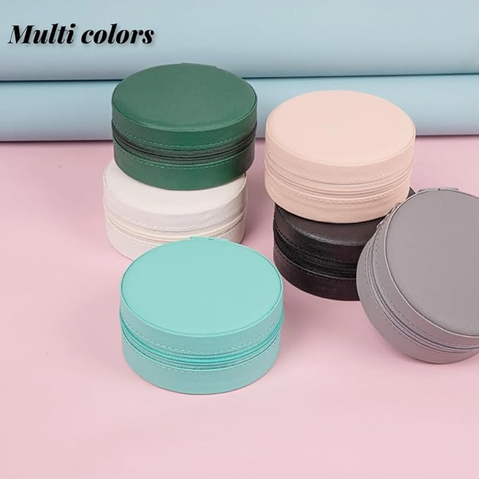 Round Small Jewelry Box Pu Leather Travel Jewelry Organizer for Women 2pcs Mini Travel Jewelry Storage Organizer Case Round for Necklace Earrings Valentine's Day Gift (Pink)