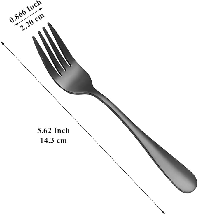 Evanda Black Dessert Forks Set of 12 Pack 5.62", Titanium Black Plating Pastry Fork, Appetizer Fork for Fruit, Cake, Cheese, Party Trips, Cafes, Restaurants, Easy To Clean, Dishwasher Safe
