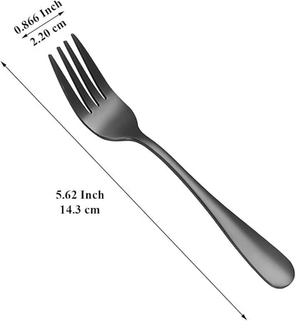 Evanda Black Dessert Forks Set of 12 Pack 5.62", Titanium Black Plating Pastry Fork, Appetizer Fork for Fruit, Cake, Cheese, Party Trips, Cafes, Restaurants, Easy To Clean, Dishwasher Safe