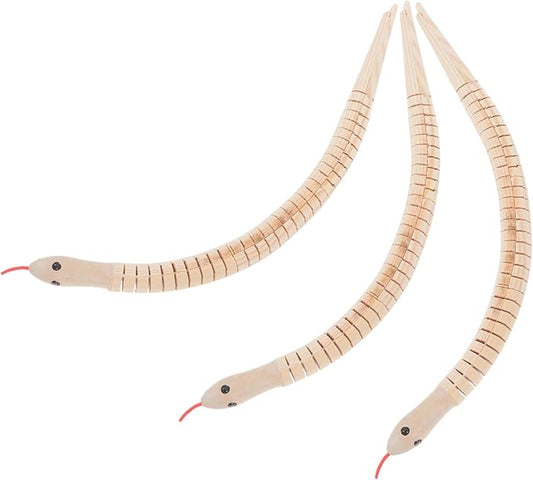 3Pcs Unfinished Wooden Snake Flexible Jointed Wooden Snakes for Creative Play for Imagination and Family Bonding Halloween Prop and Educational