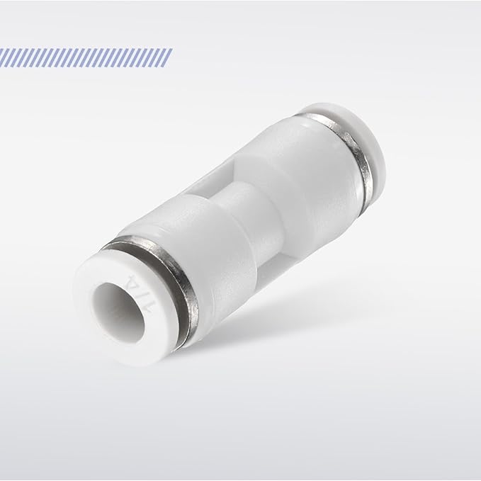 HARFINGTON Push to Connect Fittings 14" OD x 14" OD Straight Pneumatic Connector Zinc Alloy Quick Connect Union Two-Way Fittings for Semi Truck Trailers Air Brake System, White