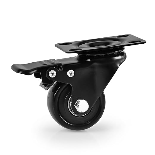 Caster Wheel, Heavy Duty 2 Inch Caster, Locking Swivel Caster Wheel for Cart, Furniture and Workbench, Black