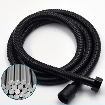 Black Stainless Steel Hose Shower Hose Long Bathroom Shower Extension Plumbing Pipe (Size : 150cm)
