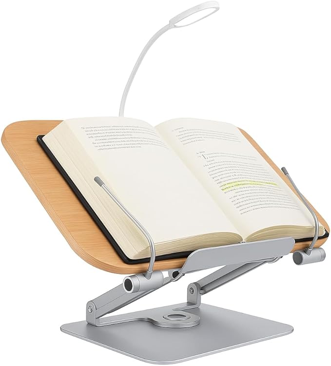 Cook Book Stand Adjustable Book Holder Tray and Page Paper Clips-Cookbook Reading Desk Portable Stable Hard-Wearing Lightweight Bookstand-Textbooks Books, Book Stand Book Holder For Reading Hands Free