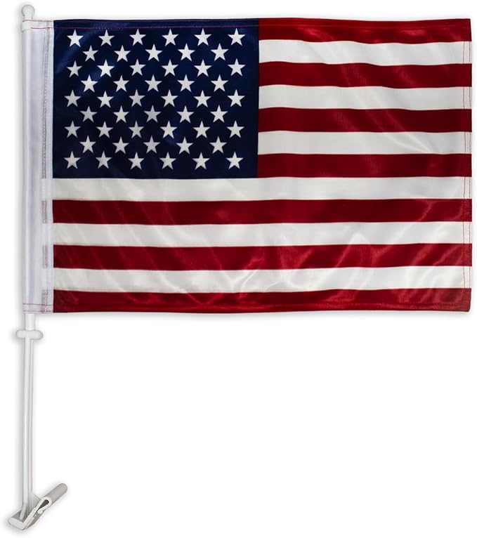 American Flag For Car Window With Clip Pole Mount Truck Rod Auto Accessories Decorations For 4th Of July 911 USA Poster Sign Sports Fans Gift Patriotic Decor