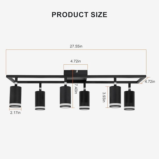 6-Light Track Lighting Fixtures Ceiling, GU10 Black Led Ceiling Spotlight, Modern Track Light Kit for Kitchen Hallway Living Room