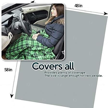 ZONETECH Car Travel Blanket  Green Plaid Premium Quality 12V Polar Fleece Material Automotive Comfortable Great for Winter, Cold Days and Nights, Road Trips