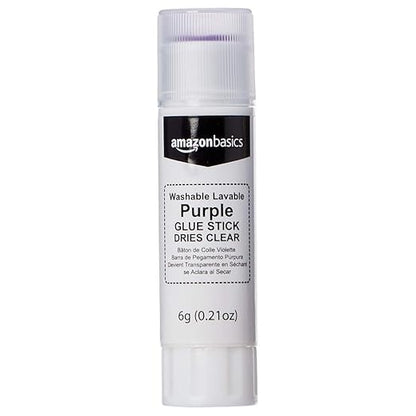 Basics Purple Washable School Glue Sticks, Dries Clear, 0.21 oz Stick, 4-Pack
