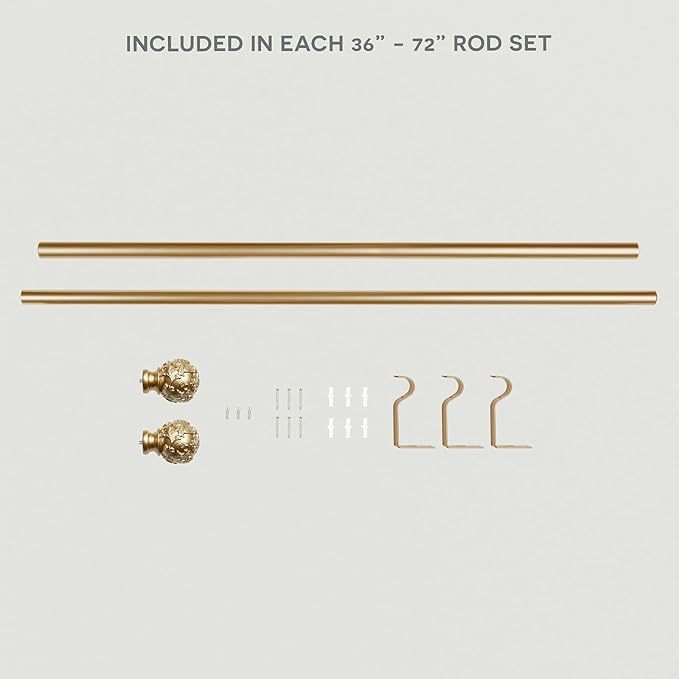Exclusive Home Vine 1" Curtain Rod and Finial Set, Gold, Adjustable 36"-72"