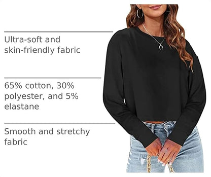 Tankaneo Womens Long Sleeve Crop Tops Oversized Cropped Tshirt | Fall,Loose Fit,Crew Neck,Casual Shirts,Basic Tee