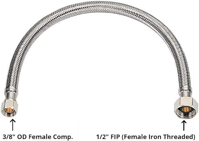 EZ-Fluid 24-Inch 12" FIP X 38" Comp Stainless Steel Braided Faucet Supply Line Connector,Faucet Water Supply Hose Connector Lines Facuet Water Supply Line For Bathroom,Kitchen sink Facuet (1Pc)