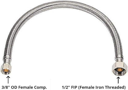 EZ-Fluid 24-Inch 12" FIP X 38" Comp Stainless Steel Braided Faucet Supply Line Connector,Faucet Water Supply Hose Connector Lines Facuet Water Supply Line For Bathroom,Kitchen sink Facuet (1Pc)