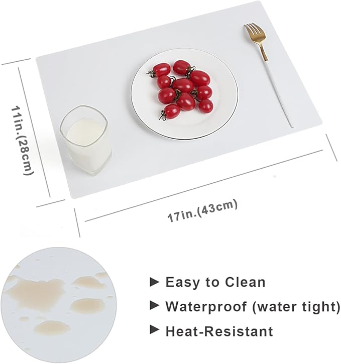 Plastic White Placemats Set of 4 Easy Clean Washable Kitchen Table Mats for Indoor Outdoor Heat Resistant Blank Placemat for Patio Table Rectangular Wipeable Waterproof Place mats