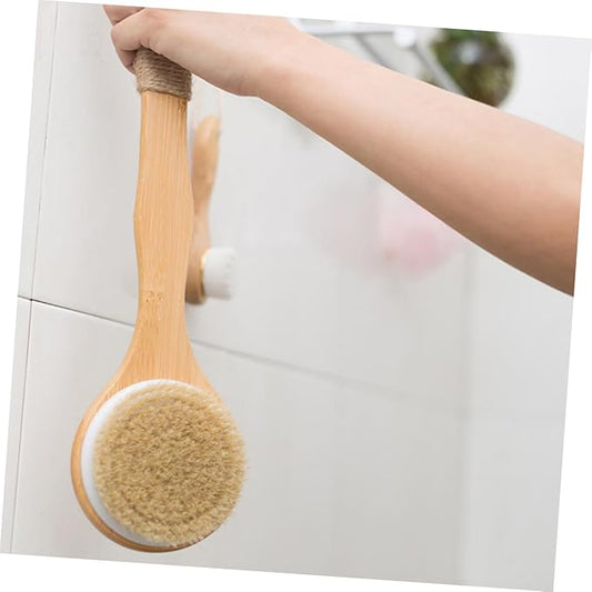 Shower Brush Long Handle Back Scrubber for Women Exfoliating Body Scrubber Back Wash Tool Soft Back Scratcher Brush Wood Handle Bath Accessory