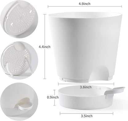 Plant Pots 6 PCS 5 inch Self Watering Planters High Drainage Flowers Pot for Indoor Outdoor Plants with Reservoir Tray and Watering Lip Gardening Planter Garden Flower Pots, White
