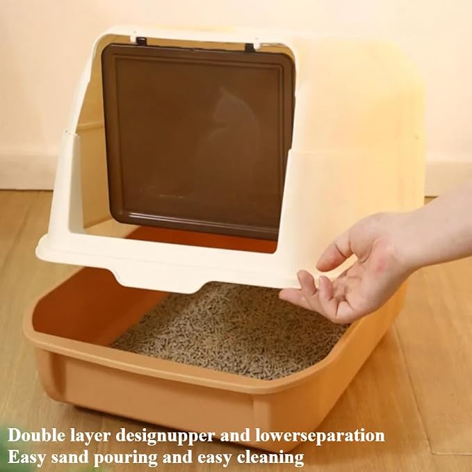 Fully Enclosed Cat Litter Box with Lid - Splash-Proof and Leak-Proof, High Edges, Odorless Design, Easy Installation and Cleaning (Black)