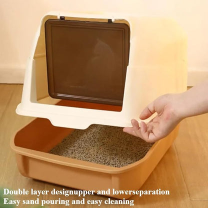 Fully Enclosed Cat Litter Box with Lid - Splash-Proof and Leak-Proof, High Edges, Odorless Design, Easy Installation and Cleaning (Black)