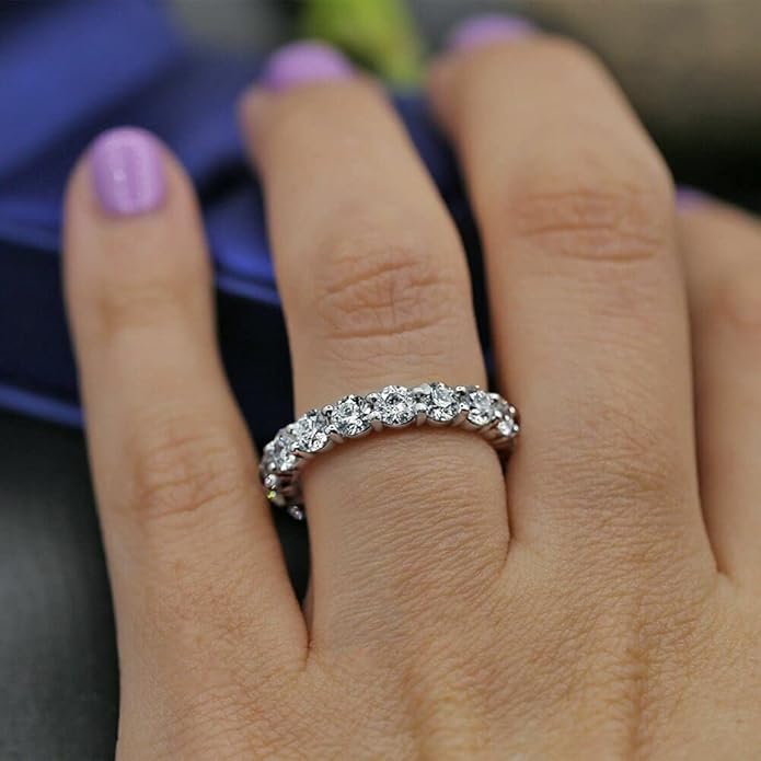BeBold 3.2ct Round Cut Simulated Diamond CZ Wedding Ring Band White Gold Plated Full Eternity