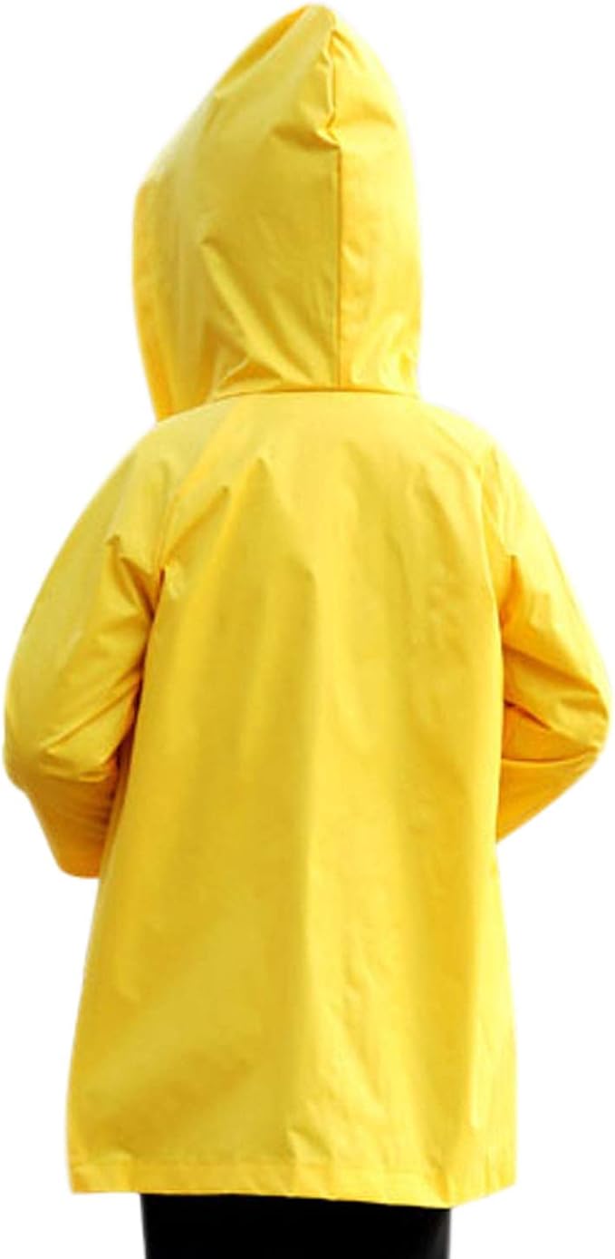 Age 2-10 Years Kids Hooded Button Down Long Jacket Bow Lightweight Raincoat