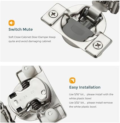 2 Pack 1 Pair 1 inch Overlay Soft Close Cabinet Hinges for Kitchen, Stainless Steel Three-Way Adjustable, Concealed Self-Closing Door Hinges