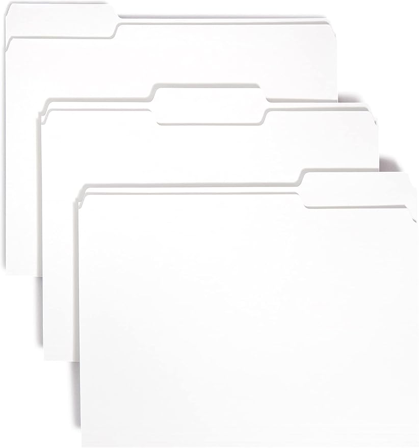 Smead Standard File Folders, 100 Count, White, 1/3-Cut Tabs, Letter Size (12843)