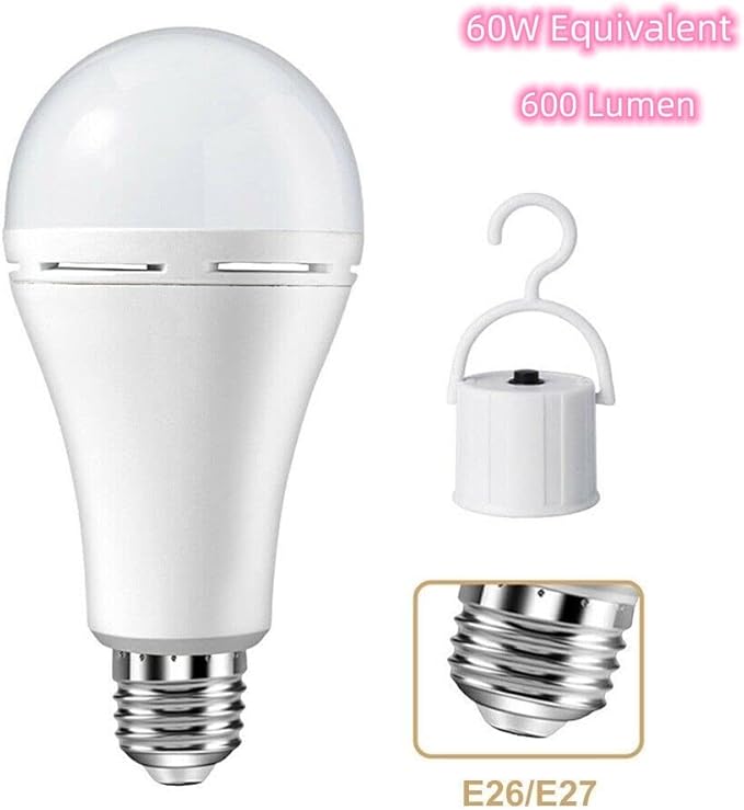 Rechargeable Light Bulbs 9W,Battery Operated Powered LED Light Bulb 600Lumen 3000K Warm White for Power Outage,Camping,Outdoor Activity,Hurricane,Pack of 2