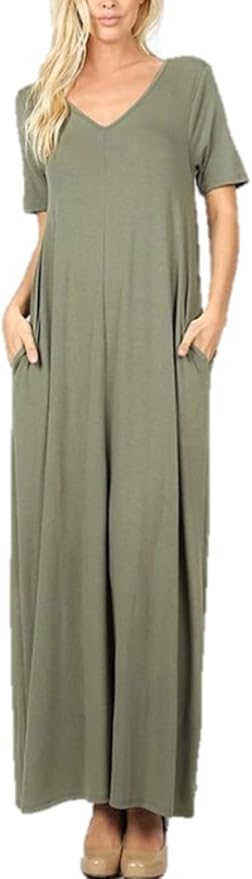 Zenana Women's Premium Casual Long Relaxed Loose T-Shirt Maxi Dress with Half Sleeves and Pockets (S-3XL)