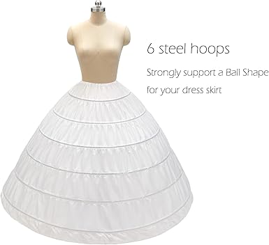 CEZOM Women 6 Hoop Petticoat Crinoline Underskirt for Bridal Wedding Dress MPT036