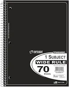 Top Flight Standards 1-Subject Notebook, 70 Sheets, Perforated, Wide Rule, Color May Vary (31306)