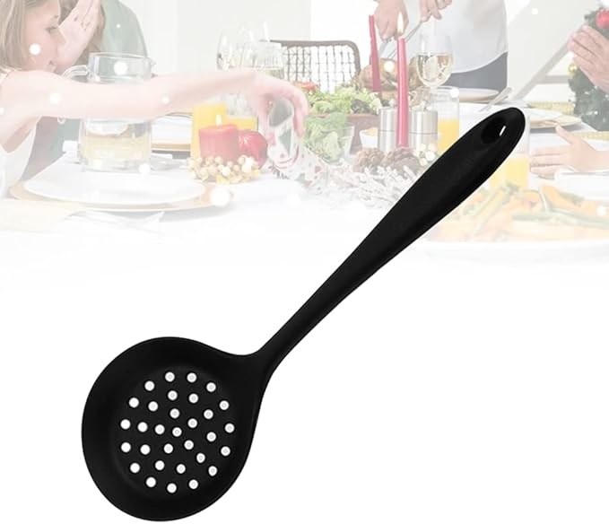 DOITOOL Large Slotted Spoon for Serving Soup Sieve Skimmer Silicone Colander Handle Non-stick Hot Pot Spoon for Cooking