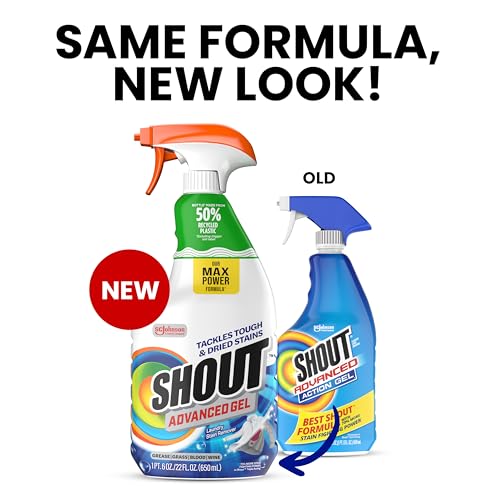 Shout Advanced Laundry Stain Remover Gel for Clothes Laundry, Breaks Down Stubborn, Dried-in, and Tough Stains, 22oz Spray, Pack of 3 (Packaging May Vary)