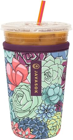 Sok It Java Sok Iced Coffee  Cold Soda Insulated Neoprene Cup Sleeve (Succulents, Medium: 22-28oz)