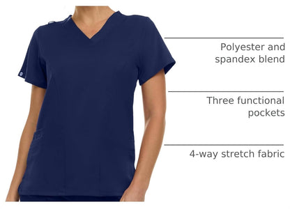 Women Scrubs V-Neck Three Pocket Scrub Top with 4-Way Stretch, Available in Over 20 Colors