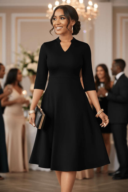 Versatile, stretchy, high-quality dress with flattering, comfortable fit; suitable for work, church, and various occasions.