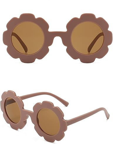 Round flower Sunglasses for Kids Girl Boys Matte Coloful Sunflower Shades Outdoors UV400 Protection Eyewear