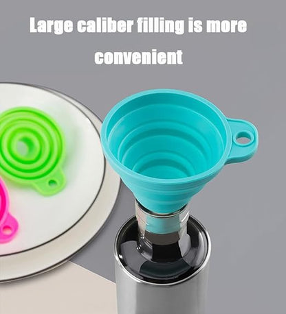 Collapsible Silicone Funnel for Kitchen, 2 Sizes Extra Wide Mouth Non-Spill Design, Leak-Proof Oil Bottle Filler with Hanging Hole for Cooking, Gasoline, Soy Sauce, Spices (Light Blue, Small)