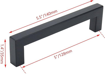 5.5"/140mm Square Cabinet Drawer Pull T-Shaped Handle Cabinet Pulls (5"/128mm Hole Center) for Kitchen Furniture(Matte Black)