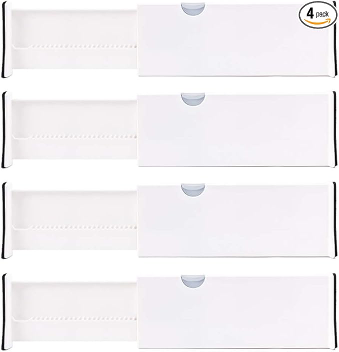 Kingrol 4 Pack 11-17 Inch Expandable Drawer Organizers Dividers with Nonslip Ends, Household Separators for Kitchen Utensils Dressers Clothes Craft Office Supplies