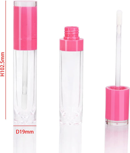 COSIDEA 6 pcs Empty 8ml Lip Gloss Tubes with clear Wand?Round Rose Pink Lipgloss Containers?DIY cosmetic packing Container Bulk Wholesale