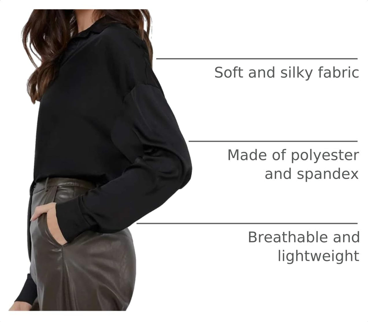 Chigant Women's Satin Long Sleeve Button Down Blouse