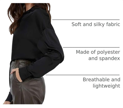 Chigant Women's Satin Long Sleeve Button Down Blouse