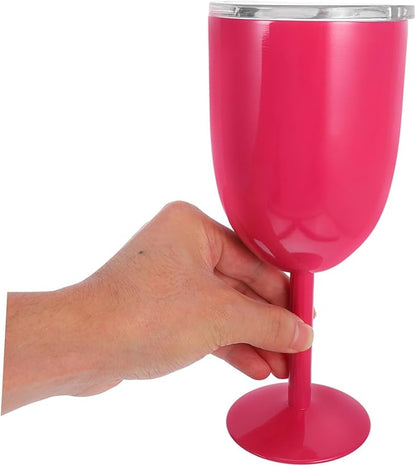 Double Walled Stainless Steel Wine Goblets Insulated Wine Tumblers with Lid Unbreakable Stemmed Glasses for Parties Outdoor Activities Travel Bbq Beach